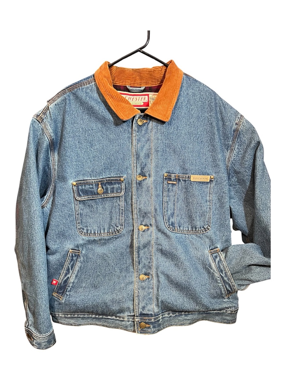 Vintage 90s Winchester Gear & Clothing Plaid Lined Denim Chore Jacket Heavy XXL